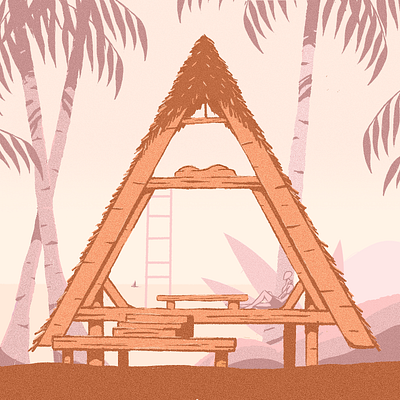 36 Days of Type - A 36days 36days a 36daysoftype beach house hut illustration lettering nature ocean palm trees plants procreate sand sunset type typography