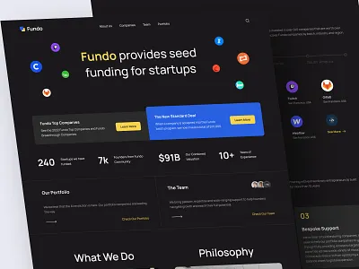 Fundo - Crowdfunding Landing Page app business capital clean company crowdfunding dark design fund hero section landing page startup ui ux web website