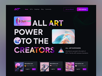 NFT Landing page Header Exploration art crypto landing page cryptocurrency digital art digital asset dribbbble best short ethereum header landing page landing page design nft art nft landing page nft marketplace nft ui nftmarketplace product design uiux website design