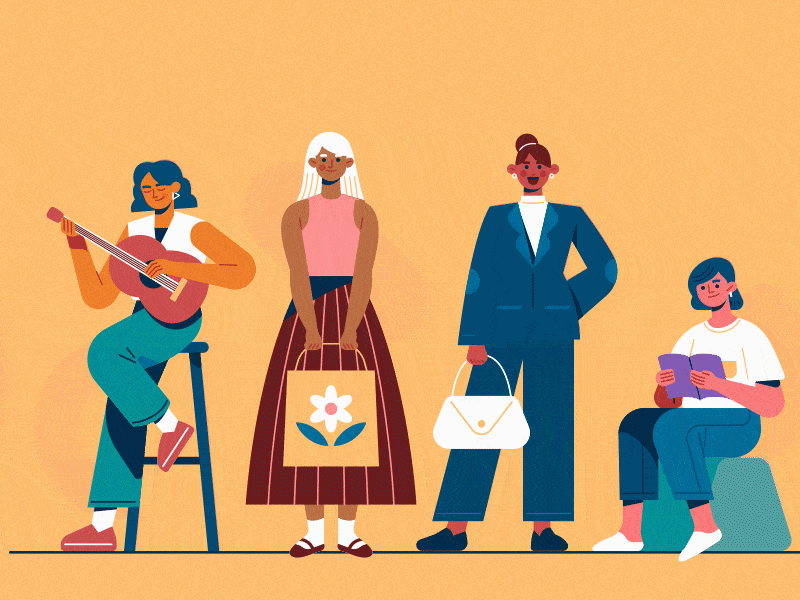 International Women's Day - Animated Gif animation design graphic design guiter illustration international woman day json logo lottie love motion graphics motivation playing ui web animation woman women