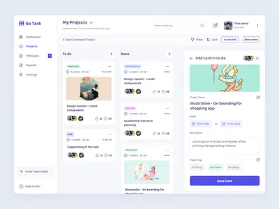Project Tasks - Kanban View add board brainstroming card clean dashboard design detail flat form kanban manage post product project task ui ux view web