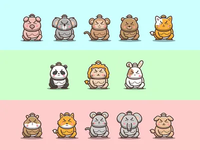 Cute animal sumo animal bear cat design dog elephant flat fox hamster icon illustration japanese koala lion monkey mouse panda pig rabbit sumo
