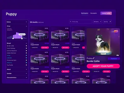 NFT platform design desin nft platform ui ux web.3 wow effect
