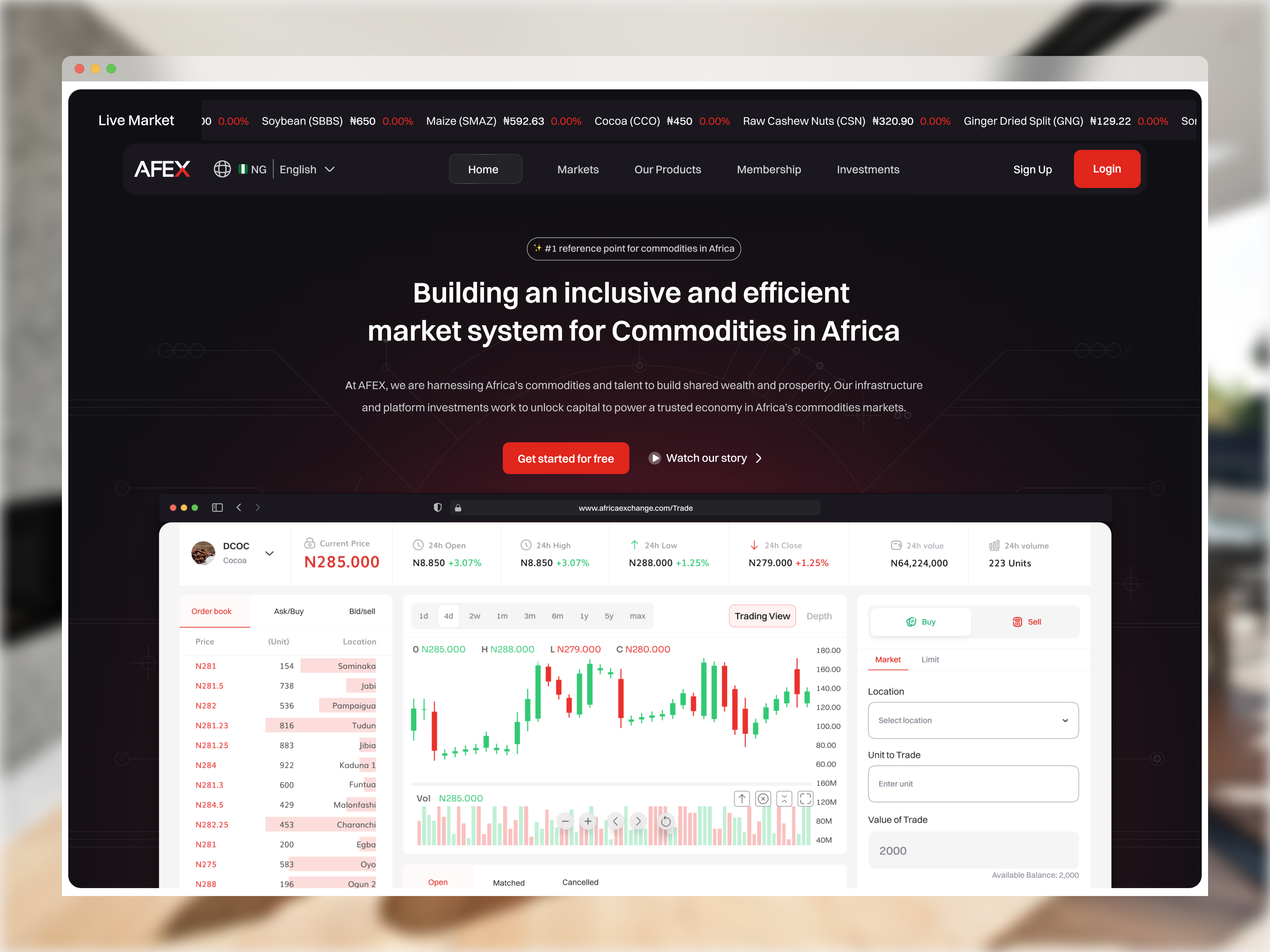 Africa Exchange - Commodity Trading Platform commoditytrading finance app fintech product design trading tech ui uiux