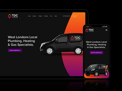 TDC Plumbing & Heating - Website Design branding dark gradient logo minimal plumber plumber logo plumber website plumbing plumbing website vibrant web design website design wrap