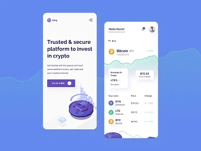 Crypto Invest App app bitcoin blockchain crypto design etherium invest mobile nft responsive solana startup ui