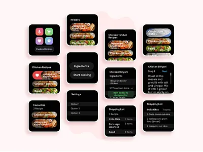 Cooking App for Smart watches cooking app figma kerala photoshop riafy smart watch ui user experience design ux watch ui wear os