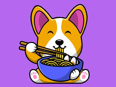 Cute Corgi Dog Eat Ramen Noodle japan
