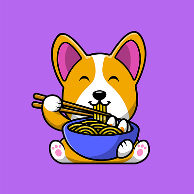 Cute Corgi Dog Eat Ramen Noodle japan