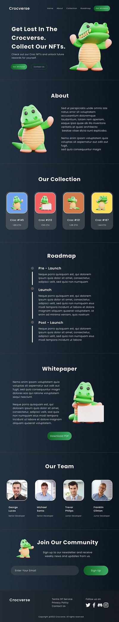 Crocverse - Collect Croc NFTs 3d blockchain clean figma graphic design hd high quallity metaverse metaverse nft nft nft project nft website ui