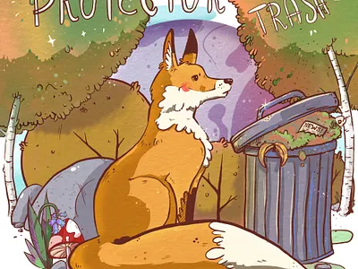 Fox Illustration - Protector of the Trash animal art book cartoon childrens coloring design digital fox graphic design illustration sketch