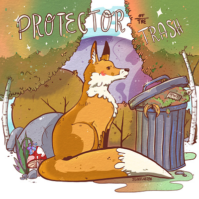 Fox Illustration - Protector of the Trash animal art book cartoon childrens coloring design digital fox graphic design illustration sketch