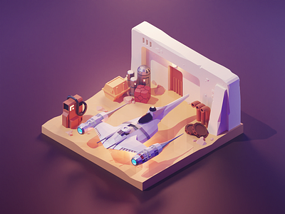 N-1 Starfighter Mod 3d blender diorama fanart illustration isometric lowpoly mandalorian render star wars