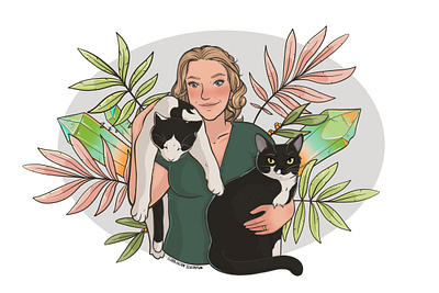 Portrait illustration - lady with cats animals art book botanical cartoon cats childrens coloring design drawing illustration people portrait sketch