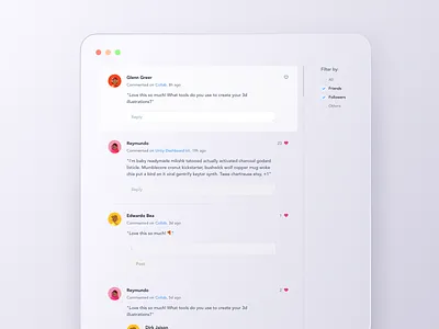 Comments app chat clean comment cpmments interface product ui ux web app