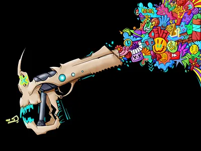 Guns and doodles 2d graphic design illustration