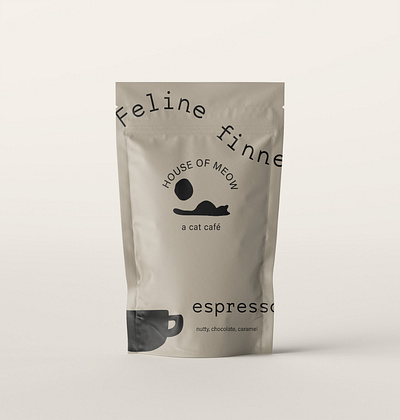 Coffee Pouch Design for a cat café concept brand branding cafe design graphic design illustration logo packaging