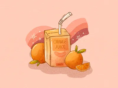 OJ 2d design digital art drawing fresh front design illustration oj orange juice oranges sparkle spot illustration