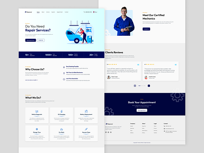 Repocar - Car Repair Service Landing Page car car repair design footer hero section landing landing page mechanic service site testimonials ui ux website