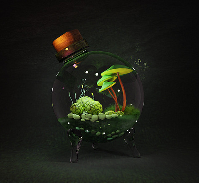 Terrarium ball 3d 3d design ball black blender cork cycles eevee glass green light magic ball nature terratium