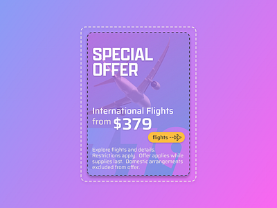 Special Offer app button dailyui dailyui 036 dailyui036 dailyuichallenge deal design digital art flights gradient offer people plane specialoffer ticket ui ui design user experience ux