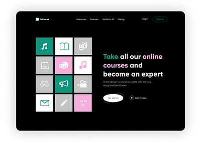 First screen of landing page "InCourse" design graphic design typography ui ux