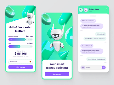 Finance assistant app bank banking banking app bitcoin chatbot credit crypto finance finance app fintech invest investment pay robot spend wallet