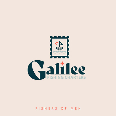 Galilee Fishing Charters Logo Concept boat branding catholic charter church fish fishing galilee jesus logo stamp stars sticker water