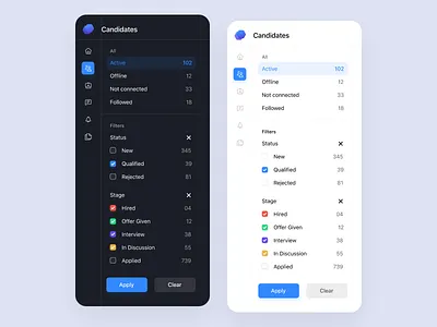 Recruitment Platform - Desktop Side Navigation app appdesign concept darkmode design desktop lightmode navigation productdesign recruitment sidebar sidenav ui ux
