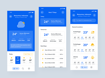 Sunnday - Weather Monitoring App blue clean design desain design ios mobile app mobile design mobile ui typography ui uiux user interface ux weather weather app weather design weather monitoring
