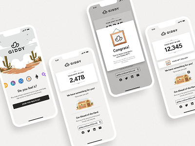 Giddy Waitlist cactus desert illustration mobile product design reward treasure ui ux waitlist