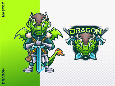 Dragon Warrior animal character cute dragon dragon character dragon logo dragon mascot greatsword illustration logo mascot sword vector warrior