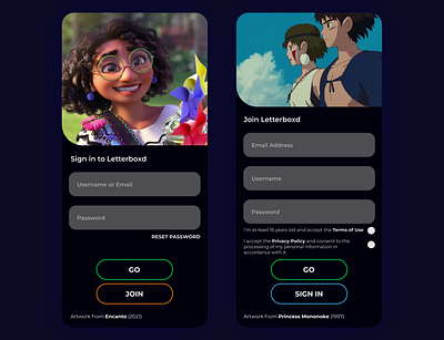 Daily UI: 001 — Sign Up dailyui encanto figma letterboxd princess mononoke redesign ui uidesign