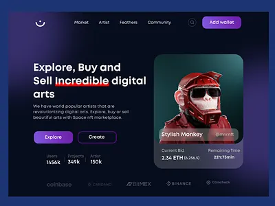 NFT Website Header UI design app design landing page latest web design nft nft marketplace nft ux design nft web nft web design ui ui ux trends ux web design