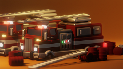 Low-Poly Fire Truck 3d childrens art design illustration lowpoly toy design
