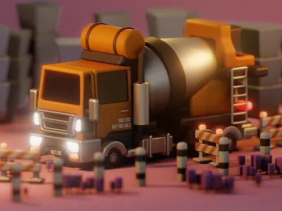 Low-Poly Cement Mixer Truck 3d childrens art design illustration lowpoly toy design