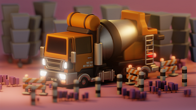 Low-Poly Cement Mixer Truck 3d childrens art design illustration lowpoly toy design