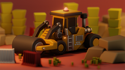 Low-Poly Road Roller 3d childrens art design illustration lowpoly toy design