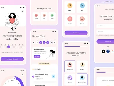 Habit Tracker App app care clean ui design habit health illustration mental minimal progress routine schedule selfcare sleep track ui ux visual design