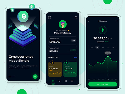 CryptoCurrency Wallet Mobile App 3d illustration blockchain creative design crypto exchange cryptocurrency dark ui finance app fintech glassmorphic effect marketcap marketplace app mobile app design mobile ui app money exchange nft treding app ui design user interface design ux design virtual currency