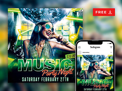 Free Electro Nightclub Instagram Post Template psd