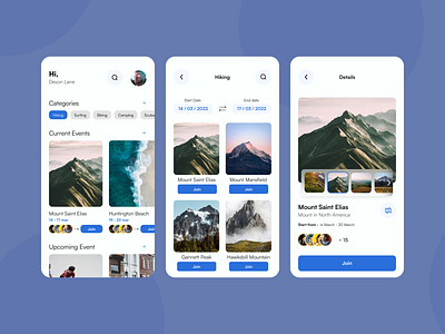 Adventure app adventure app design biking camping diving friends fun fun trip hiking nature scuba see nature surfing thrills ui ux