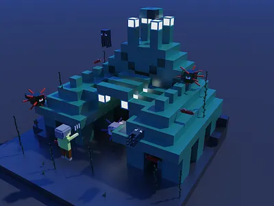 Minecarft Ocean Monument 3d magicavoxel minecraft pixel pixel art voxelart magicavoxel