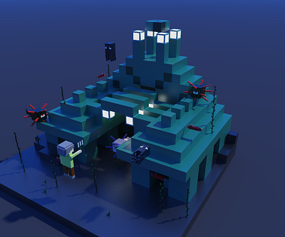 Minecarft Ocean Monument 3d magicavoxel minecraft pixel pixel art voxelart magicavoxel