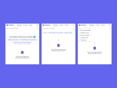 Empty state suggestions add template badge create template empty empty state new template note notes pill quick note recommendation sales salesforce suggestion tab tabs template templates tip use template