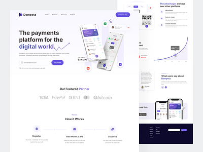 Dompetz - Wallet Landing Page bank bank app clean ewallet finance financial fintech glass glassmorphism landing page minimalist mockup money payment ui wallet web design website