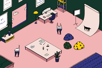 Studio Space airy bright colour dog fun fun space illustration interior interior design isometric office people small people space studio studio space wave workplace workspace