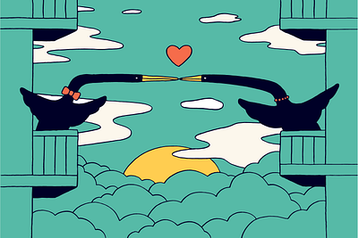 Love is in the air birds drawing editorial illustration love press relationship