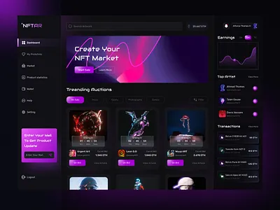 NFTAR - NFT Dashboard Marketplace 3d animation app art branding clean dashboard design graphic design illustration logo minimal mobile design mobile ui motion graphics nft nftart ui ux