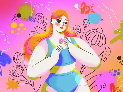 Love me or not abstract blue color colors comercial feminist flat flower girl green hair illustration petal pink shape star underwear white woman womanpower